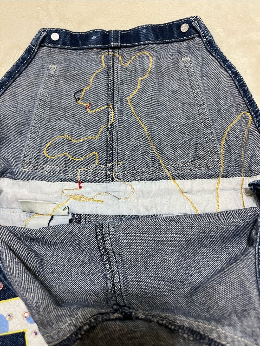 Oshkosh Girls Blue Jean Denim Overalls Kangaroo Graphic Rhinestones Size 7 CUTE - Picture 7 of 9